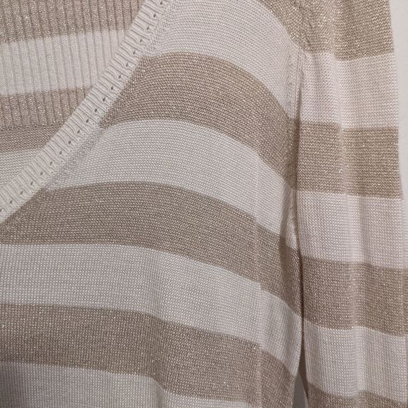 White House Black Market Gold/White Stripe Sweater - Picture 2 of 3